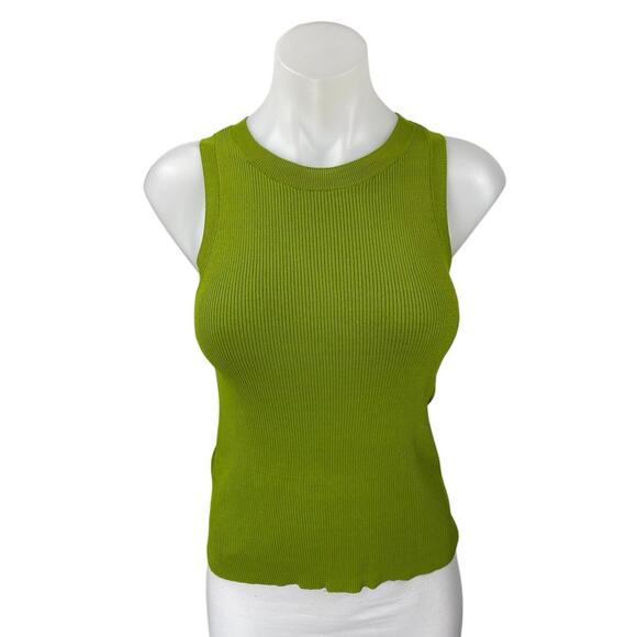MNG Mango Women's Green Ribbed Knit Crew Neck Sleeveless Sweater Tank Top Size M - Picture 1 of 4
